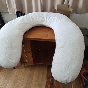 White Maternity and Nursing U-Shaped Body Pillow With Removable Cover